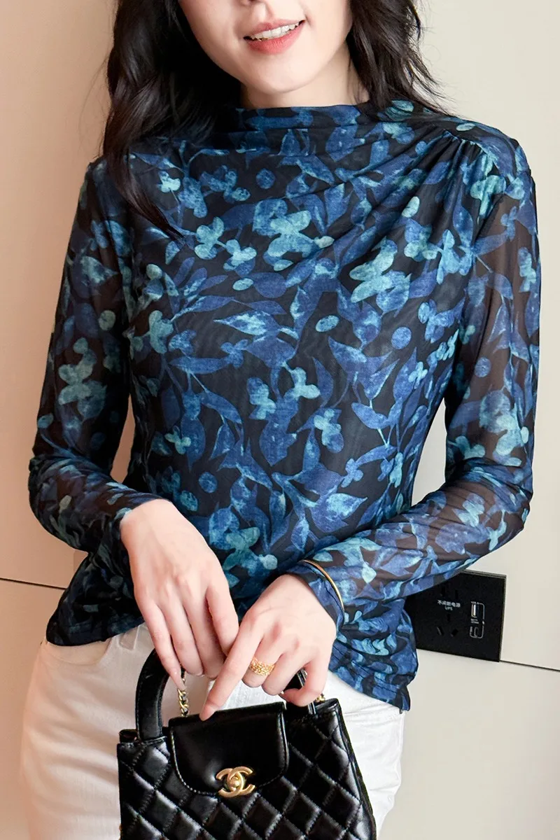 Y2K – ensemble t-shirt en fil pour femmes, tendance, avec chemise à Base en maille à col haut, haut de gamme