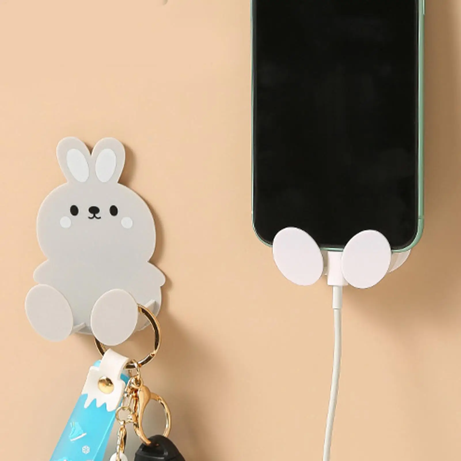 الأرنب جدار السنانير لطيف شماعات الحائط دون الأظافر جدار لاصق المطبخ المنظم رف الهاتف المحمول شحن حامل جدار ديكور هوك #3