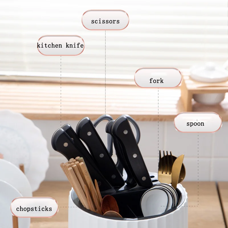 Multi-function rotating knife holder, kitchen knife storage rack, 360 degree rotating knife and fork holder, creative chopstick