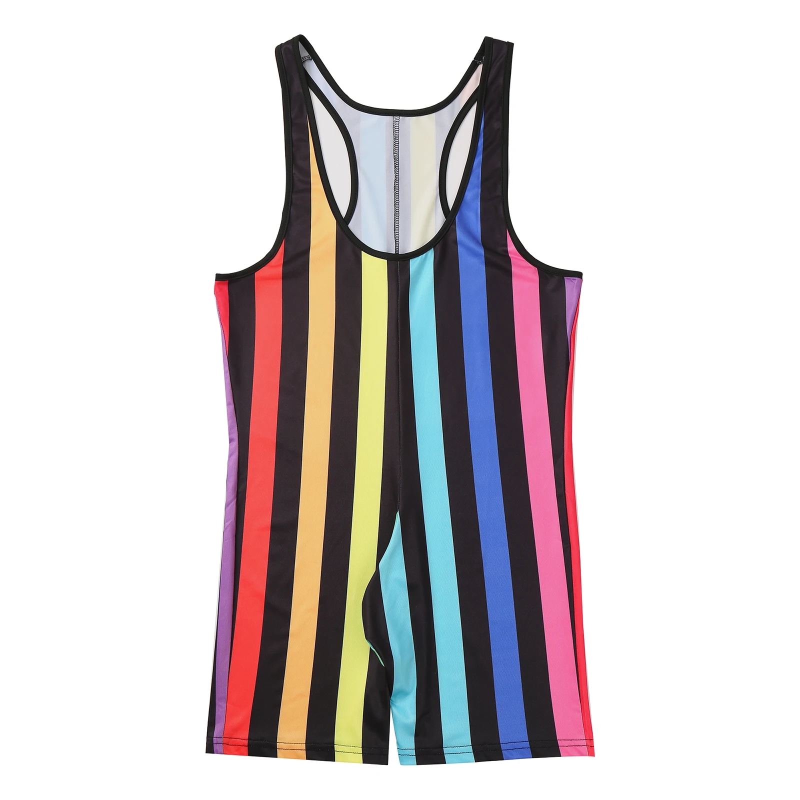 Mens Swim Bodysuit Striped Leotard Wrestling Singlet One Piece Swimsuit Beachwear for Triathlon Open Water Race Swim Practice
