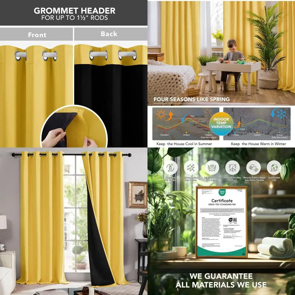 

Термоизолированные плотные шторы с затемняющей подкладкой, двухслойные для блокировки света, 2 желтых панели, 52 Вт x 84 л