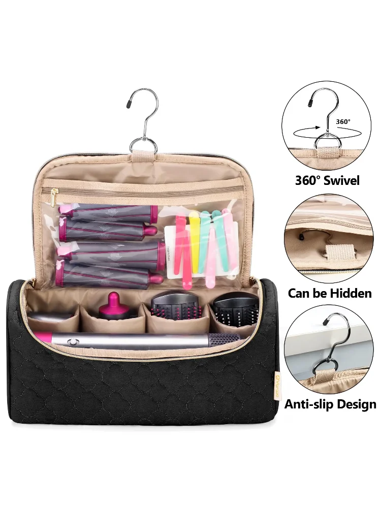 Travel Case Compatible for Dyson Airwrap Multi-Styler All Models and Attachments, Portable Storage Bag with Hanging Hook Black view 2