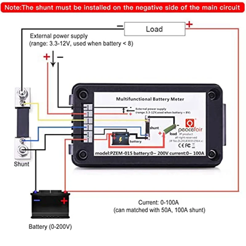 DC Battery Monitor Power Meter Ammeter Digital DC 0-200V Shunt 100A Multimeter, Meter Voltmeter Capacity Tester