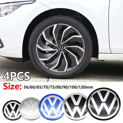 4Pcs 56/60/65/70/75/80/90/100/120mm 3D Car Wheel Stickers Center Hub Cap Emblem Badge Decal For VW GTI Polo Passat Golf 4 5 6 7