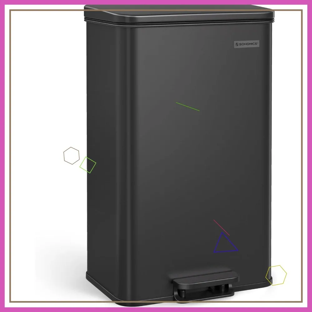 

Large 10.5 Gallon Step Trash Can with Lid, Stainless Steel, Soft Close, Includes 15 Bags, Black