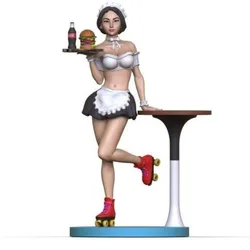 75mm Resin Figure Assembled Model Kit Miniature Waitress on Roller Skates 3d Diorama Unassembled and Unpainted Free Shipping