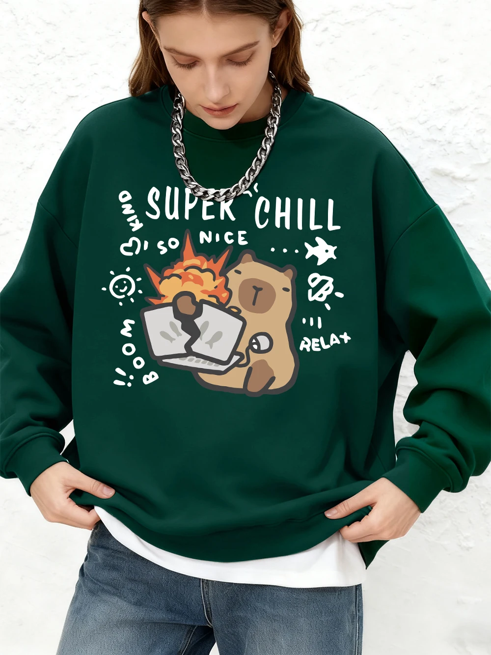 

Super Chill So Nice Relax толстовка с принтом кошек, женская осенняя теплая толстовка для бега, свободные топы с круглым вырезом, базовая одежда с длинными рукавами