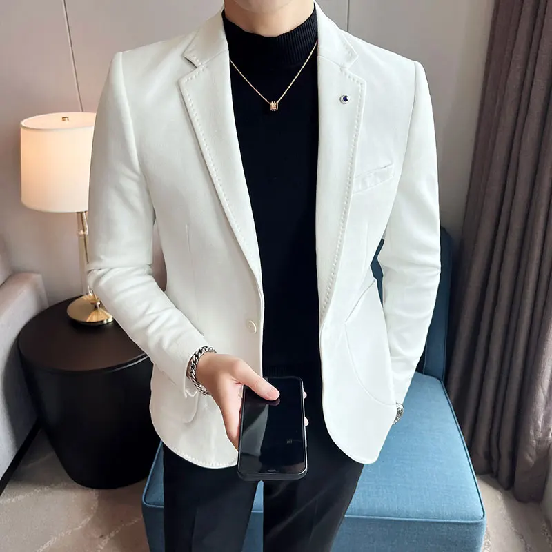 2023 Fashion New Men\'s Leisure Deerskin Casual Boutique Business Slim Solid Color Single Button Suit Blazers Jacket Coat