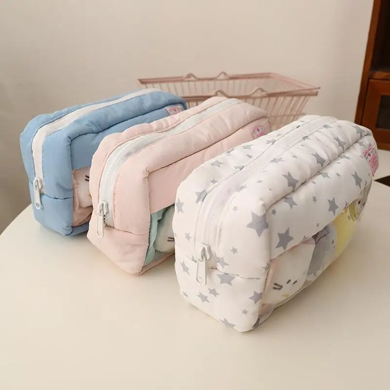 

Transparent Pencil Case Sweet Large Capacity Padded With 4 Doll Student Stationery Pen Bag Girly Cosmetic Storage Bag Gifts