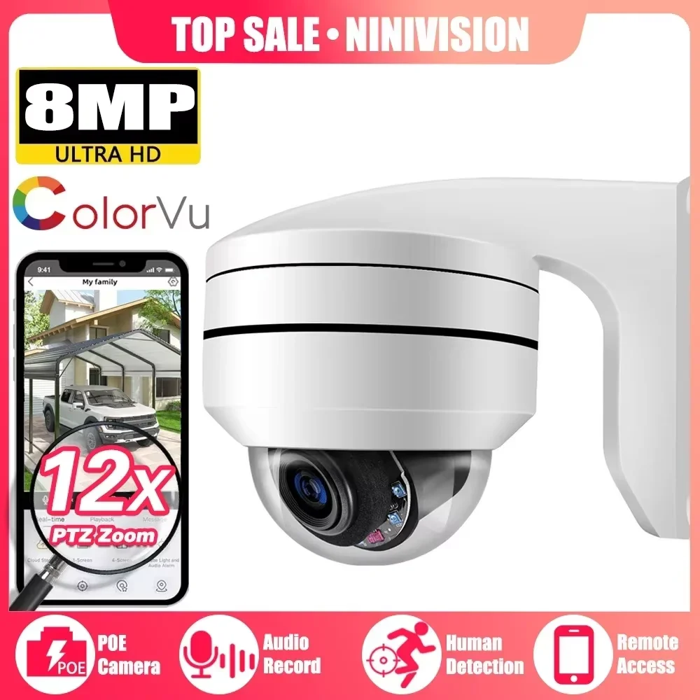 

4K 8MP Optical POE PTZ Camera Outdoor 12X Zoom IP Surveillance Camera 100m IR Night Vision AI Street Security CCTV RTSP Network