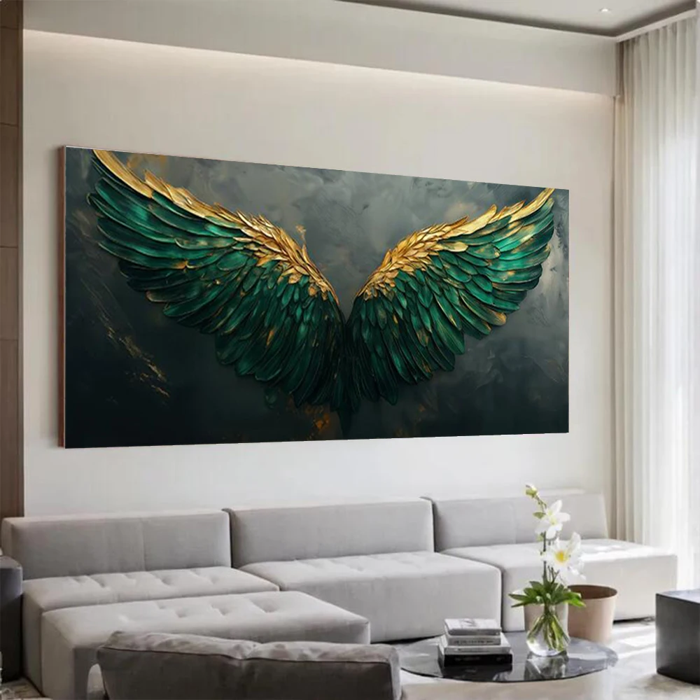 

Abstract Oil Painting on Canvas - Handmade Thick layer Feather Wings Wall Art Picture Big Mural for Home Living Room Decor Image