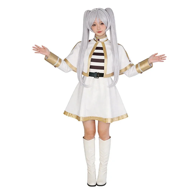 2026 New Character Frieren Anime Women Cosplay Dress Wig Grey With Elf Ears Stockings For Magician Outfits Halloween Party Set view 3