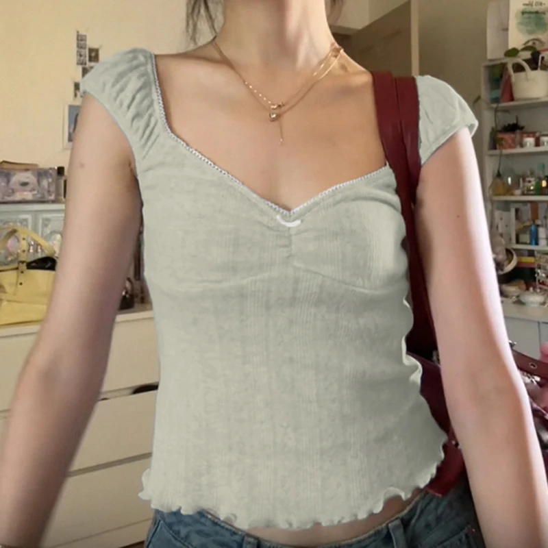 FabGirls Breathable Ruffle Patchwork Me Ne ort Sve T-irt Slimming Knitted Top Versatile Commute Sle Creative Pat...