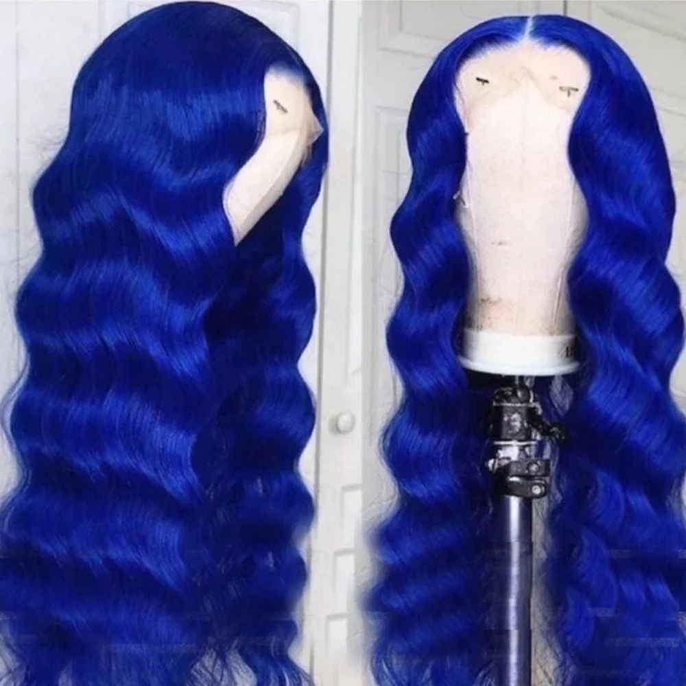 Synthetic Blue Hair Lace Front Wig High Quality With Baby Hair Factory Price Curly Wigs For Black Women Daily Wear Use Lace Wigs