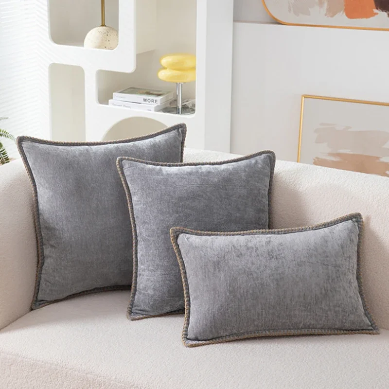 1pc Chenille Solid Color Pillow Cover with Velvet Edge Technology Modern and Luxurious Style Suitable for Sofas, Bedroomns, Bed