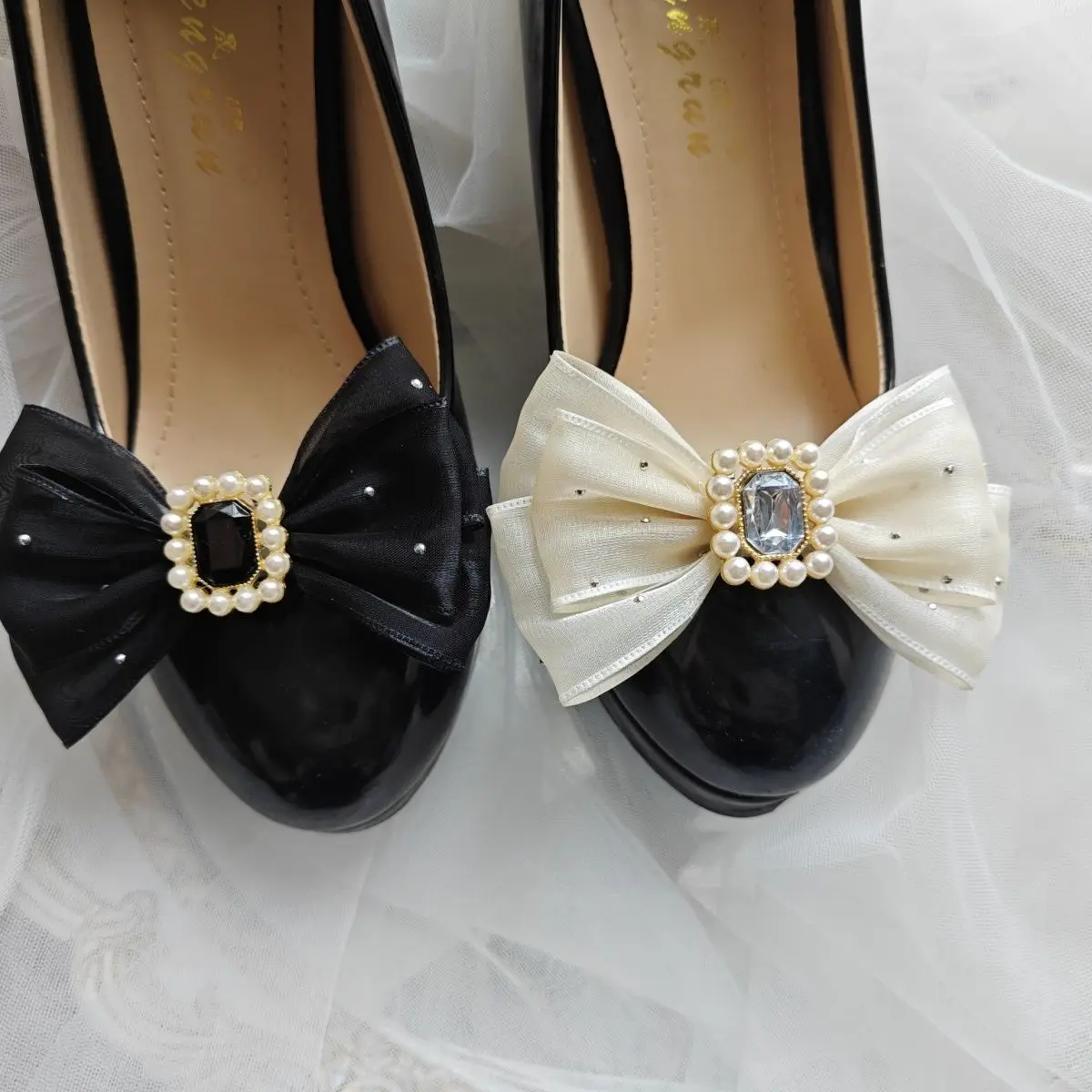 Lolita Shoeclips Accessories Slippers Shoe Clip Bow New in Y2k Shoes Accessories for Woman White Black Shoe Decoration Supplies