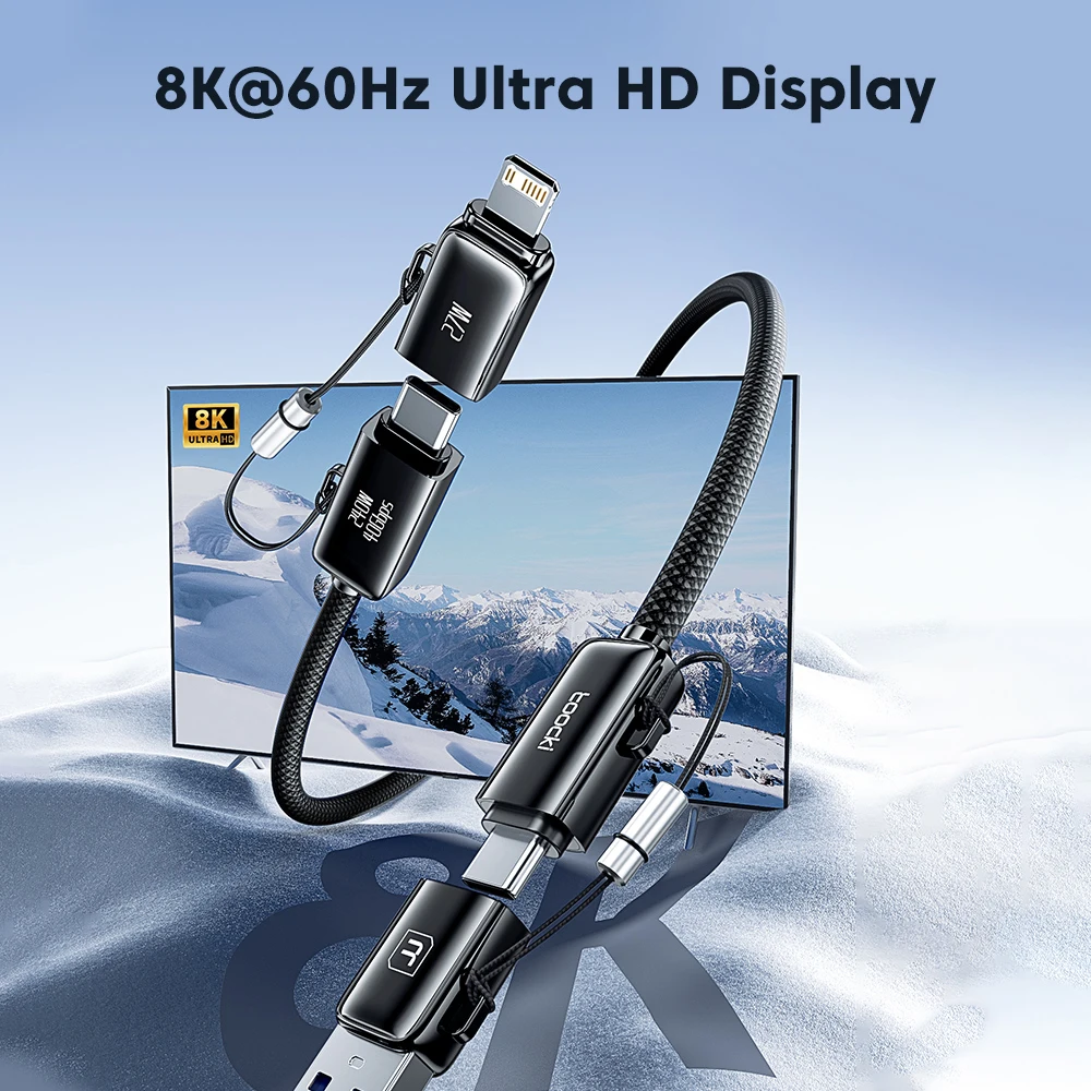 Toocki 240 Вт 1 5 м кабель USB C — Type 40 Гбит/с 8K при 60 Гц Ultra HD-дисплей 4 0 для передачи данных ноутбуков мониторов интерфейс Фото №4