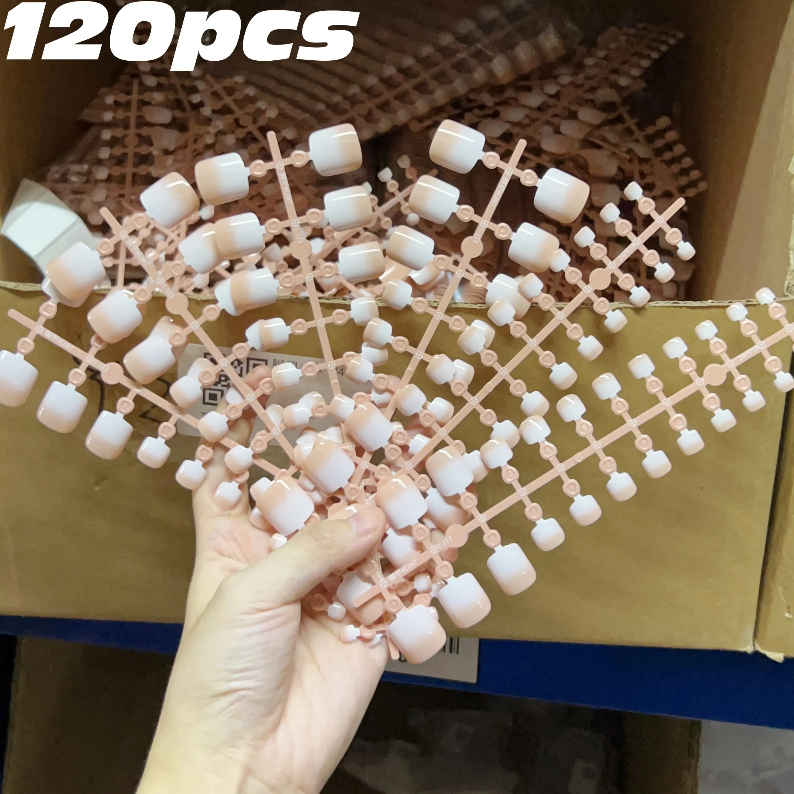 

120Pcs/bag French Nude Pink Press On Toenails Full Cover Gradient Short Square False Toe Nails Summer Foot Nail Decorations TD1