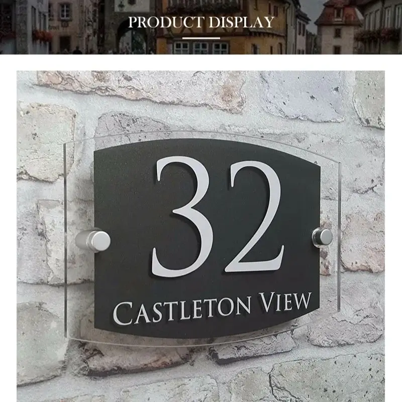 Personalizza Modern House Address targa numero di porta segni targhette effetto vetro acrilico