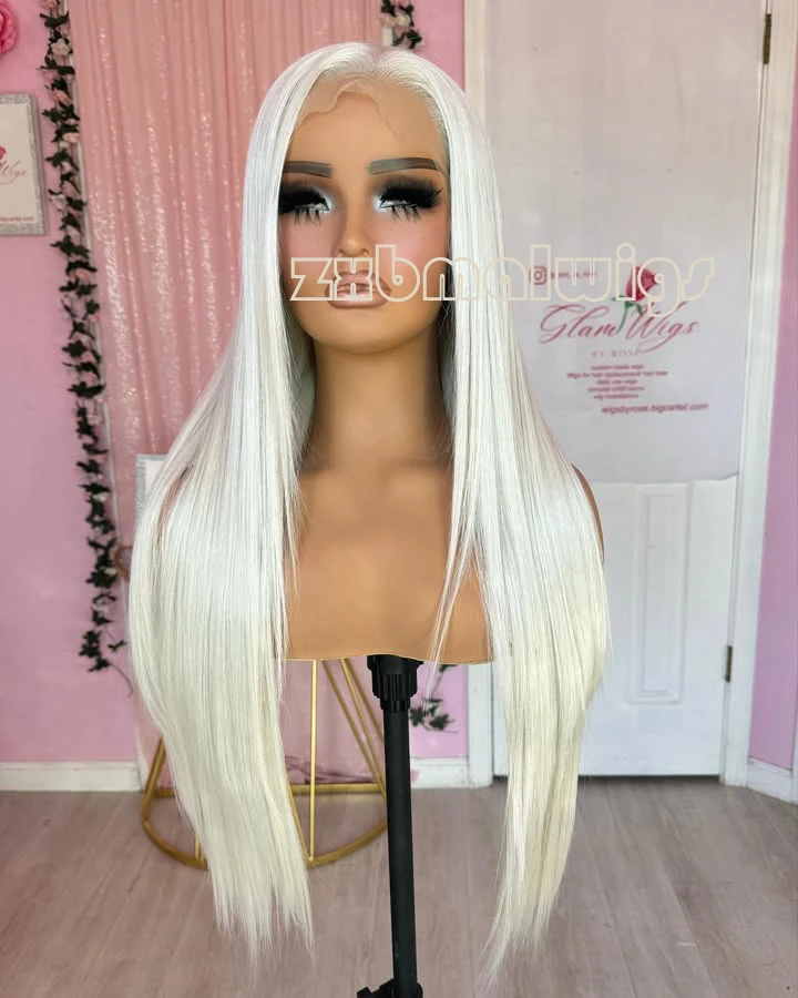 ZXBMALWIGS Straight Blonde Platinum 60 Synthetic Hair Lace Front Wigs for Women  High Temperature Fiber Lace Wigs Daily Cosplay