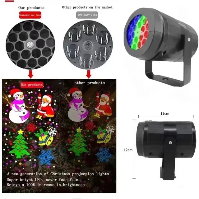最新の-led-スノーフレークプロジェクターライト-16-写真クリスマスライト-rgb-回転フェスティバル投影ステージ雰囲気ライトホット