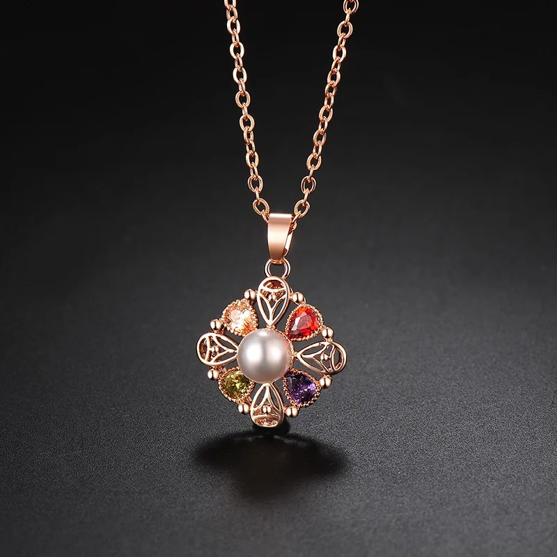 Women's Fashion Colorful Zircon Earrings/Necklaces Jewelry Sets Shiny Crystal Pearl Female Charm Wedding Accessories Jewelry image 5