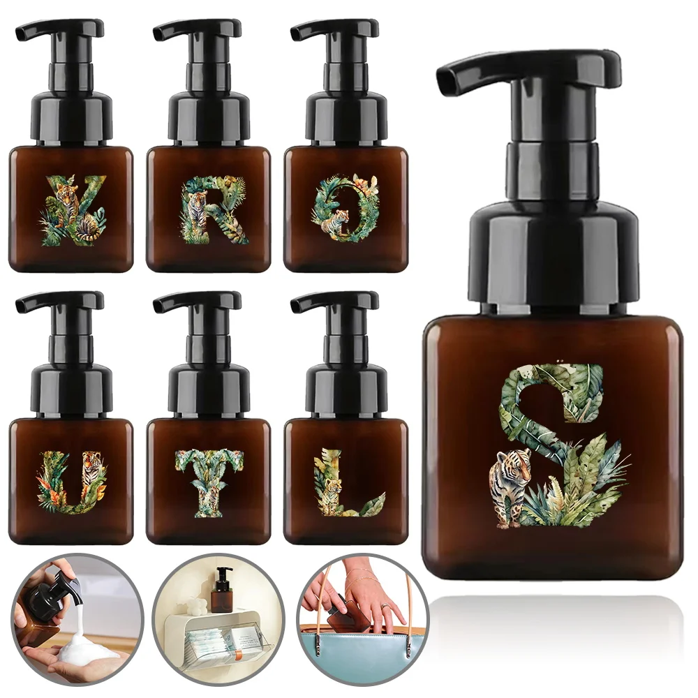 

250ml Foam Pump Bottle Refillable Foaming Soap Dispenser Shampoo Body Wash Split Bottle For Bathroom Jungle Tiger Letter Pattern