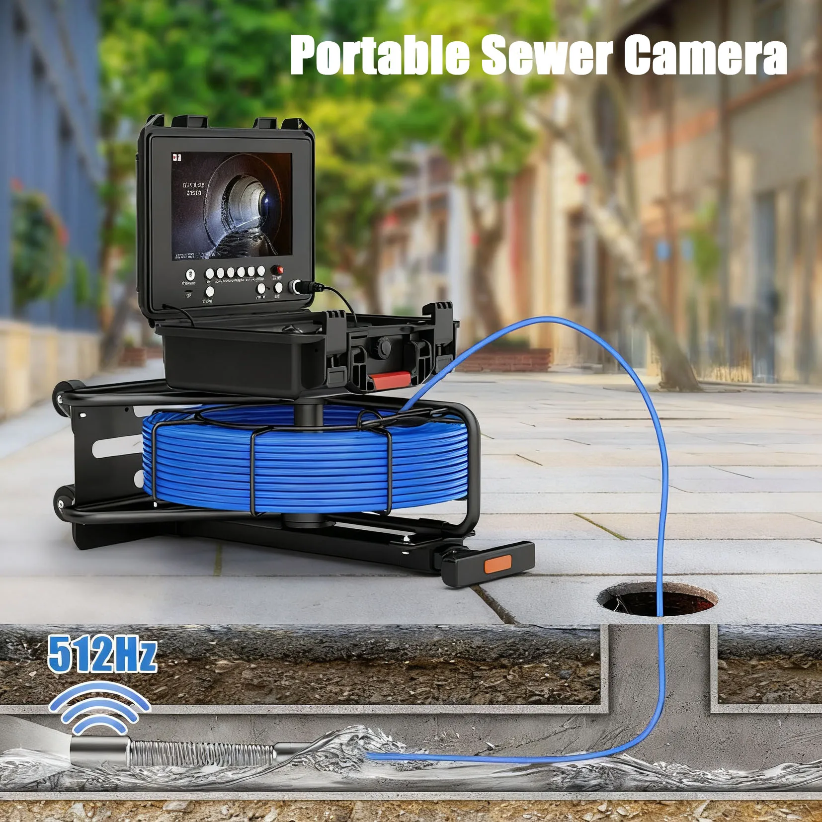 

GAMWATER 9-Inch Sewer Pipe Inspection Camera with 512Hz Locator Self-Leveling DVR IP68 Waterproof Endoscope for Drainage Systems