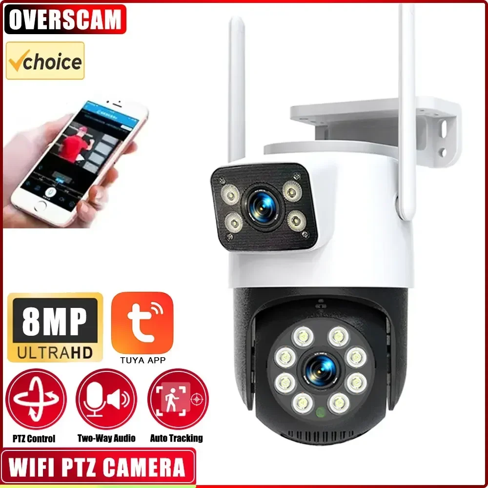 8MP 4K Wifi IP Camera Dual Screens Night Vision PTZ Video Surveillance Camera Outdoor Human Detection CCTV Security Camera Tuya