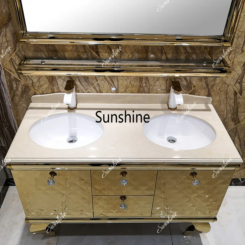 Hotel bathroom cabinet combination bathroom stainless steel washstand French floor gold