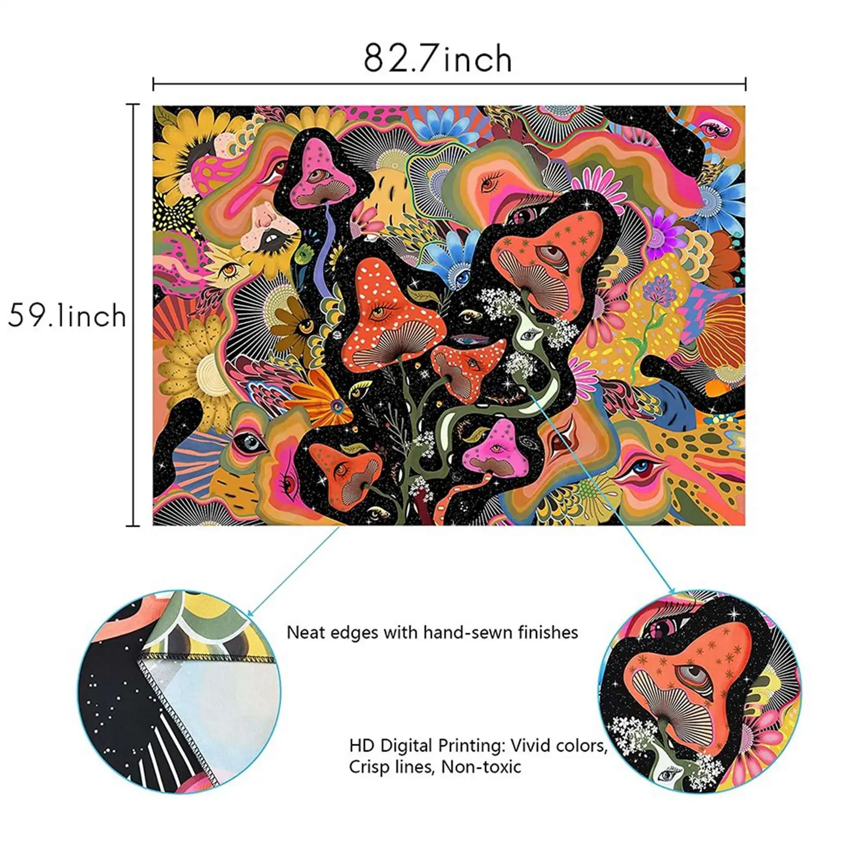 Cost Effective Mushroom Tapestry Psychedelic Eyes Tapestries Trippy Tapestry Flowers Tapestry Wall Hanging For Room(59.1 X 78.7