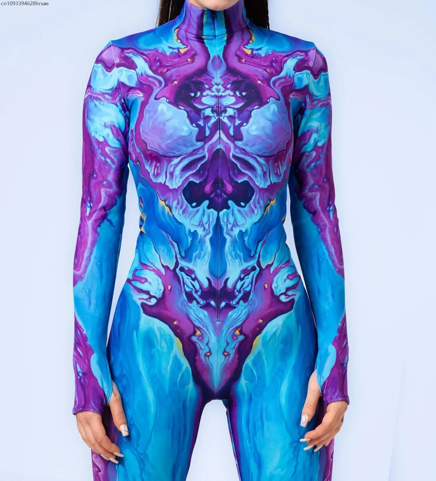 

Women Colorful Print Holiday Jumpsuit Halloween Art Cosplay Bodysuit Party Zentai Suit Rave Catsuit Performance Romper Costume