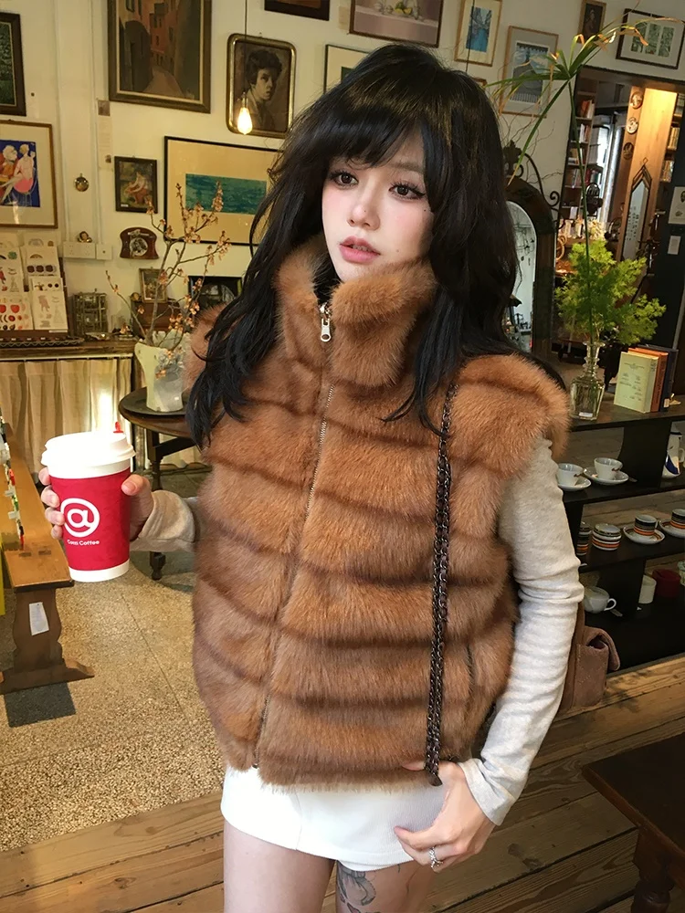 

Жилет Forlions Lazy Sle с капюшоном из искусственного меха, теплый, на осень-зиму, повседневный, женский, на молнии