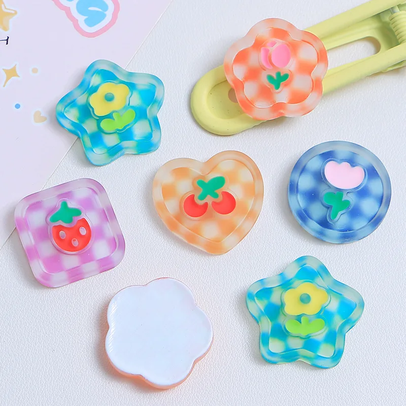 10Pcs Square lattice Fruit Resin DIY Shoes Hat Icebox Barrette Mobile Phone Case Scrapbook Cream Glue Flat Back Resin