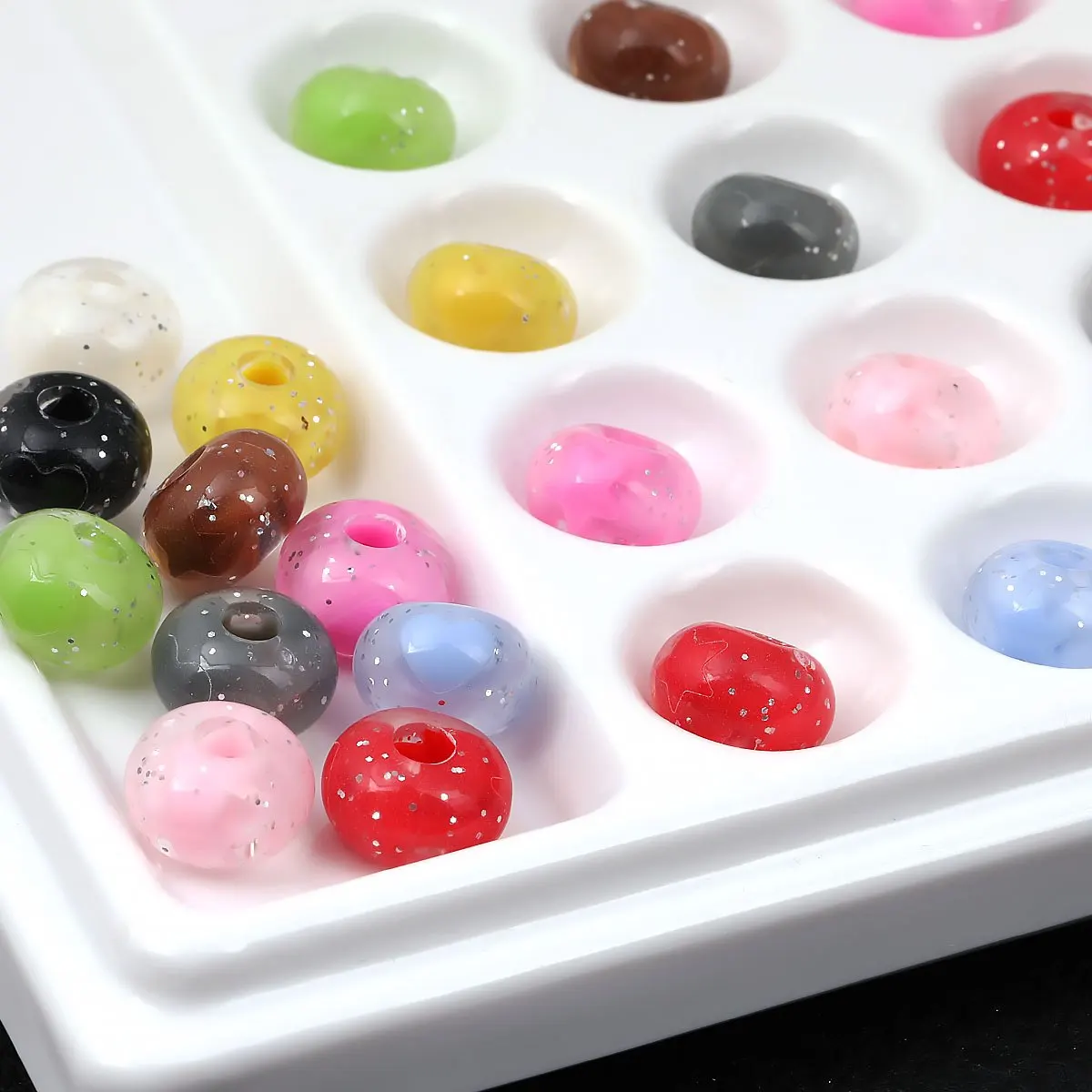 20/60pcs Random Color Glitter Large Hole Flat Round Acrylic Beads 8*13mm For DIY Bracelet Necklace Hair Accessories Craft Making