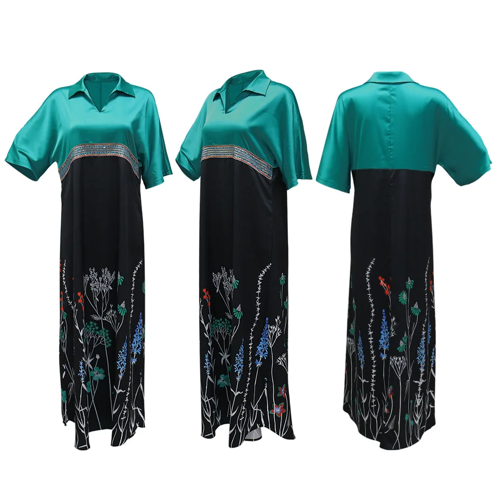 Abaya Dress 2024 Summer Elegant Muslim Women Long Sleeve Polyester Red Blue Green Purple Long Dress Muslim Fashion Abaya