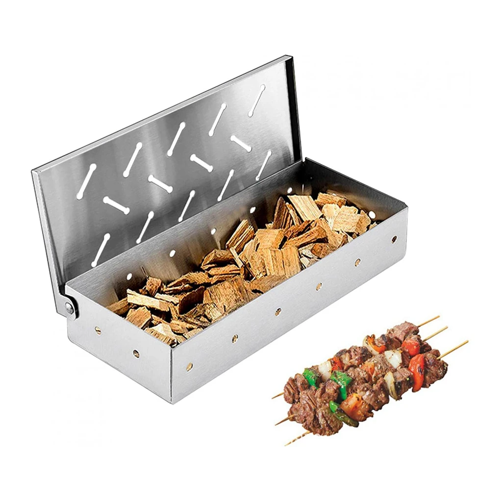 F2 Wood Chips BBQ Grill Smoker Box Barbecue Grill Meat Infused Smoke BBQ Accessories Add Smokey Flavor on Gas or Charcoal Grills