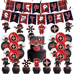 KAYOU Ninja Theme Birthday happy Party Decoration Flag Latex Balloon Banner Spiral Charm Set Baby Shower Boys Party Supplies