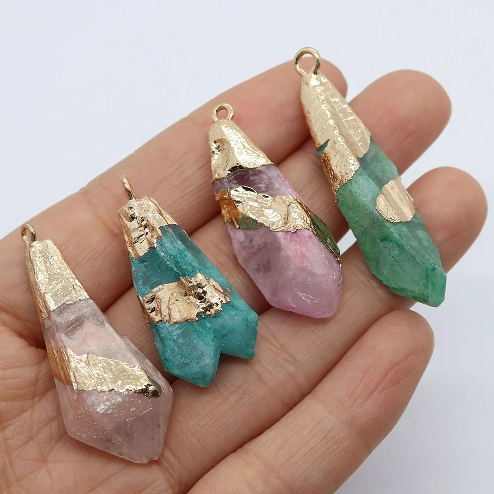 

1PC Fashion Natural Crystal Pendant Irregular Plated Rose Quartz Healing Crystal Charm for DIY Lady Jewelry Lucky Necklace Gift