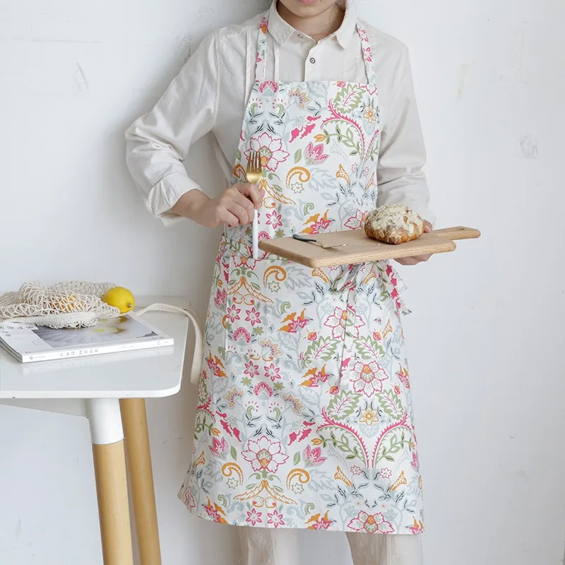 

Pure Cotton Printed Kitchen Apron for Women Men Home Anti-dirty Stain-resistant Pinafore with Pocket for Cleaning Baking Cooking