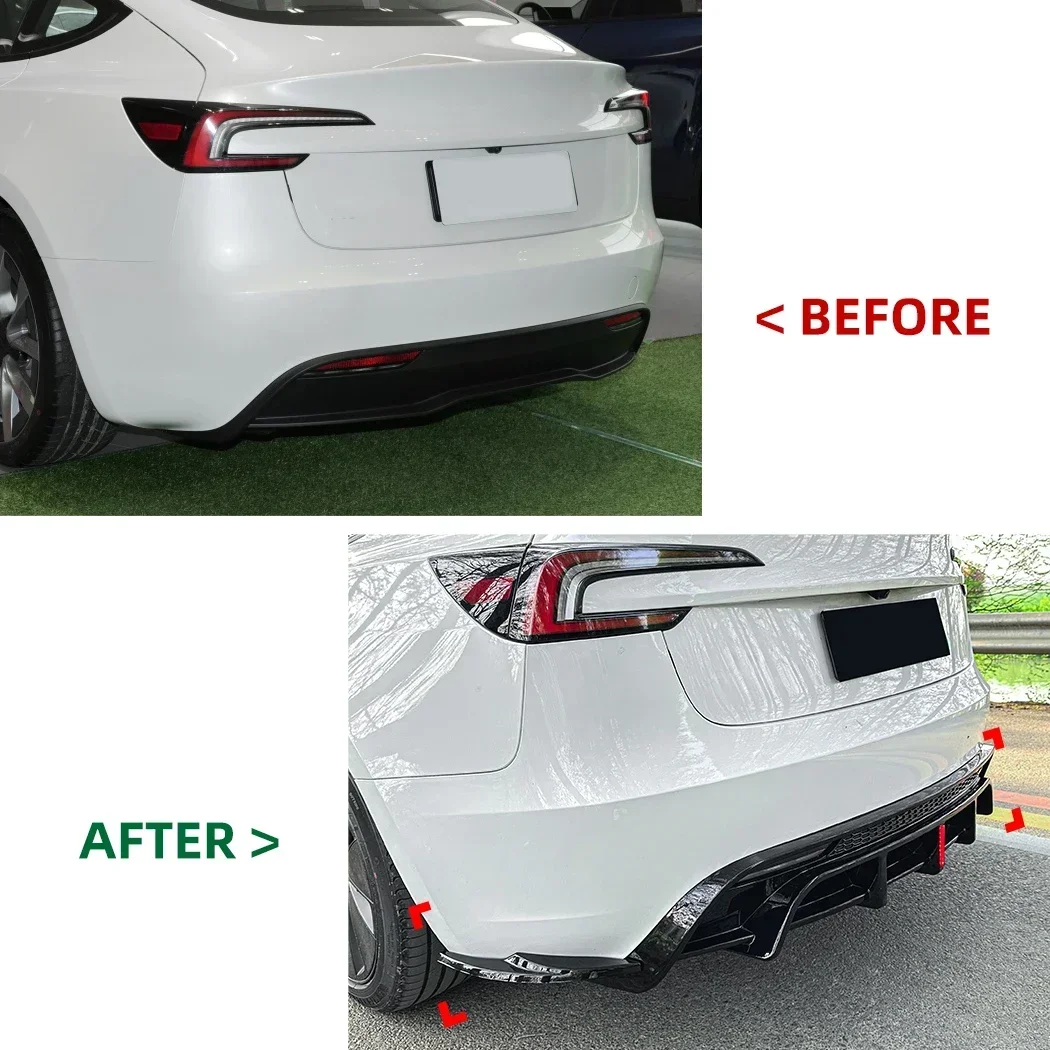 Car Rear Bumper Tail Lip Blade Spoiler Rear Lower Splitter Diffuser Body Kits for Tesla Model 3 2024+ (With Light) Exterior Trim