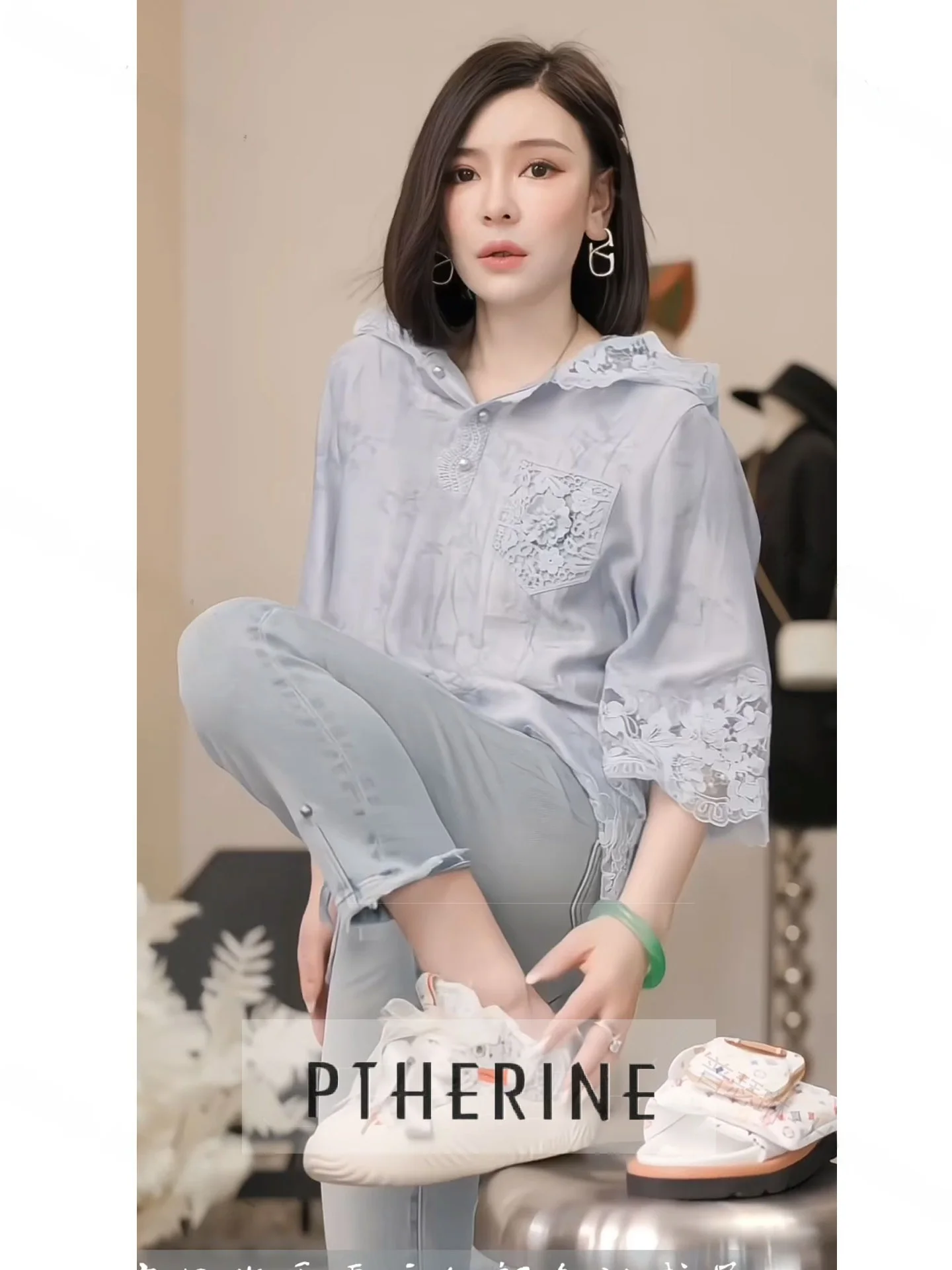 

Puthere Initial Autumn European Sle Dyed in Rope Embroidered Lace Hoodie Women's Loose Fit Breathable Skin-friendly Top