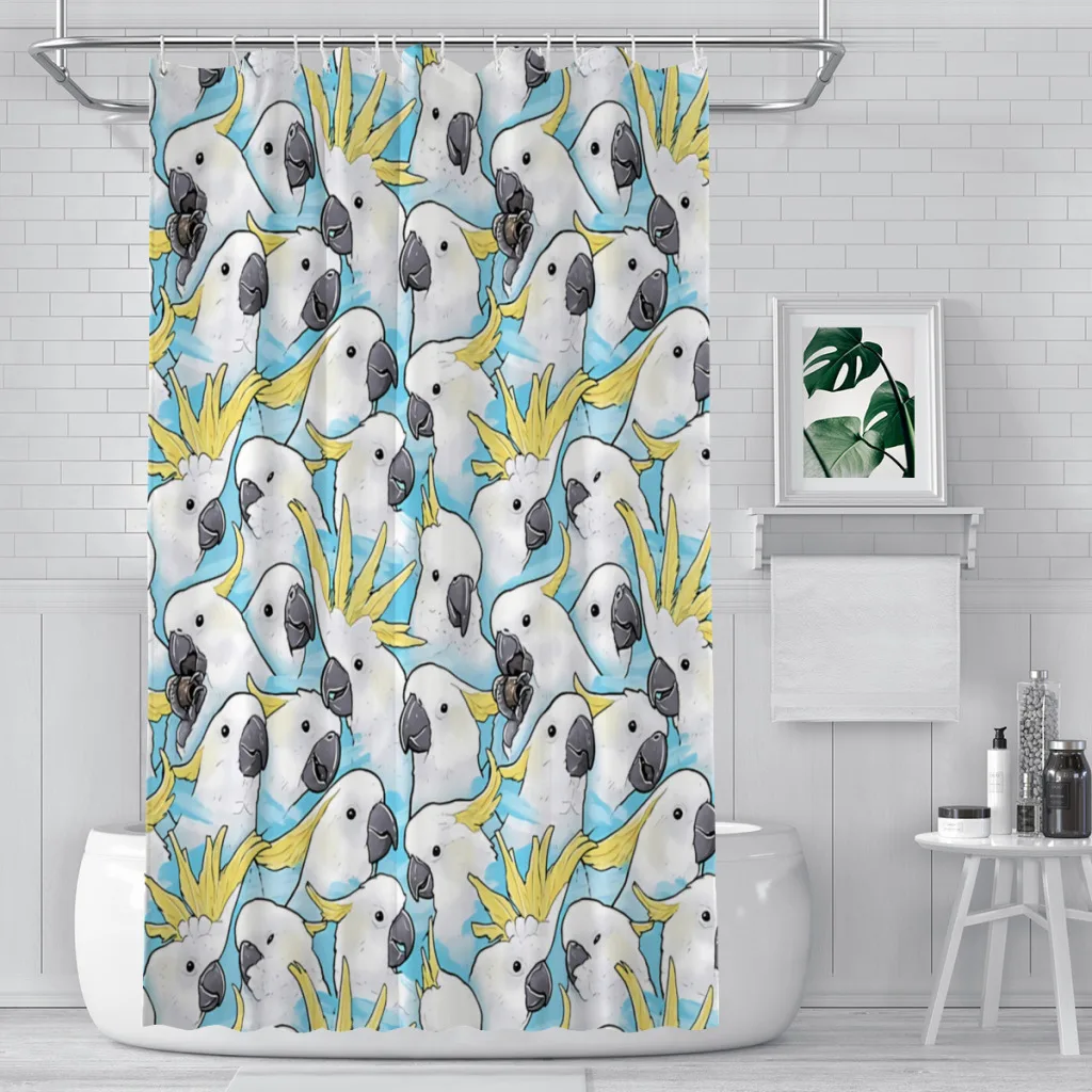 Cockatoo Blue Bathroom Shower Curtains Cute Bird Animal Waterproof Partition Curtain Funny Home Decor Accessories