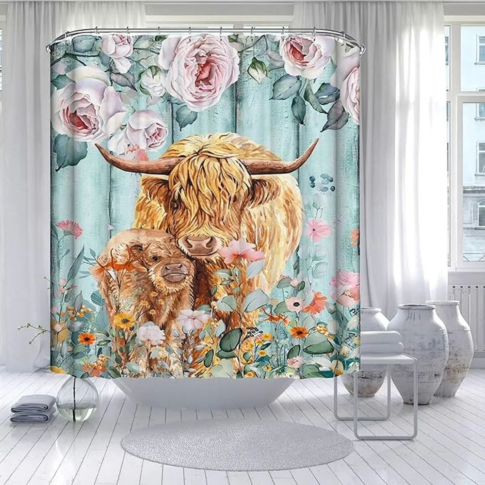 Rustic Shower Curtain Digital Print Waterproof Polyester Thick Bathroom