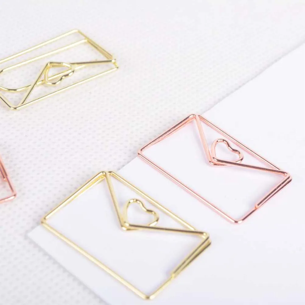 

10pcs Heart Shaped Metal Paper Clips Envelope Design Bookmark Note Photo Holder School Office Supplies Gift