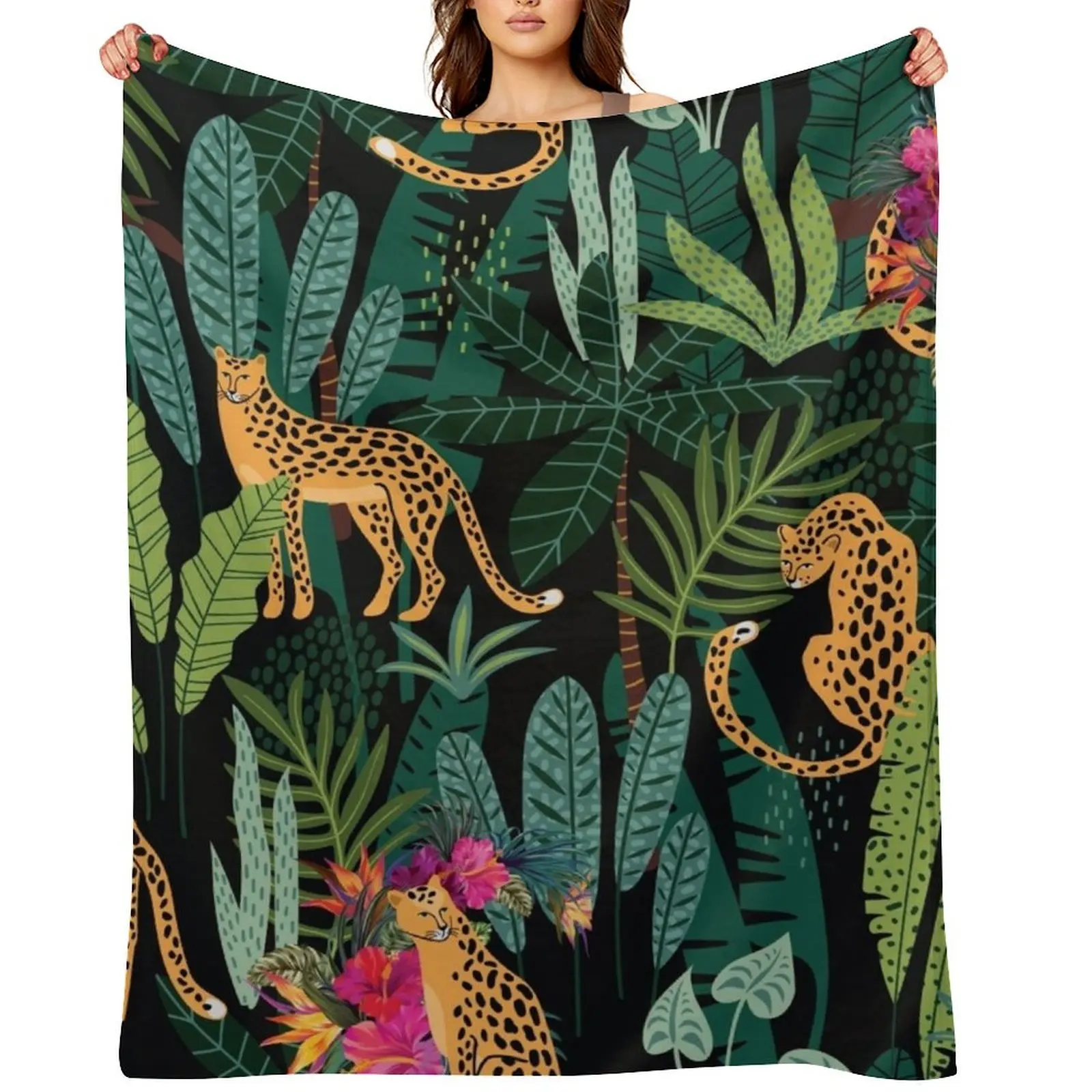 

Tropical Cheetah Print Throw Blanket Soft Big Decorative Sofas wednesday warm winter Blankets