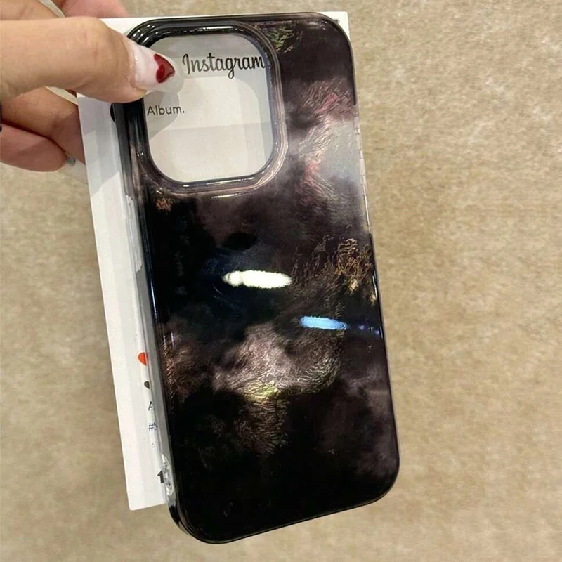 Korean Artistic Glitter Gradient Tinfoil Pattern Phone Case For iPhone 17 16 15 14 Pro Max 13 12 11 7 8 Plus XS XR 16E Air Cover