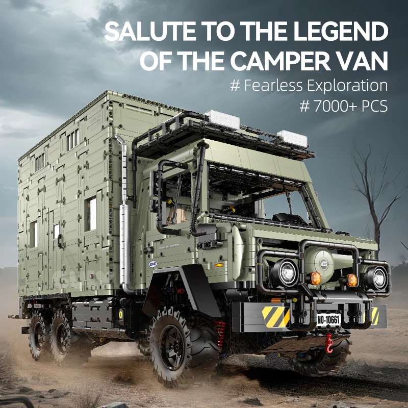 With Original Box1:8 Scale 6x6 Offroad Camper RV Truck Building Blocks Huge Heavy Duty Explorer Vehicle Bricks Model For 7310Pcs
