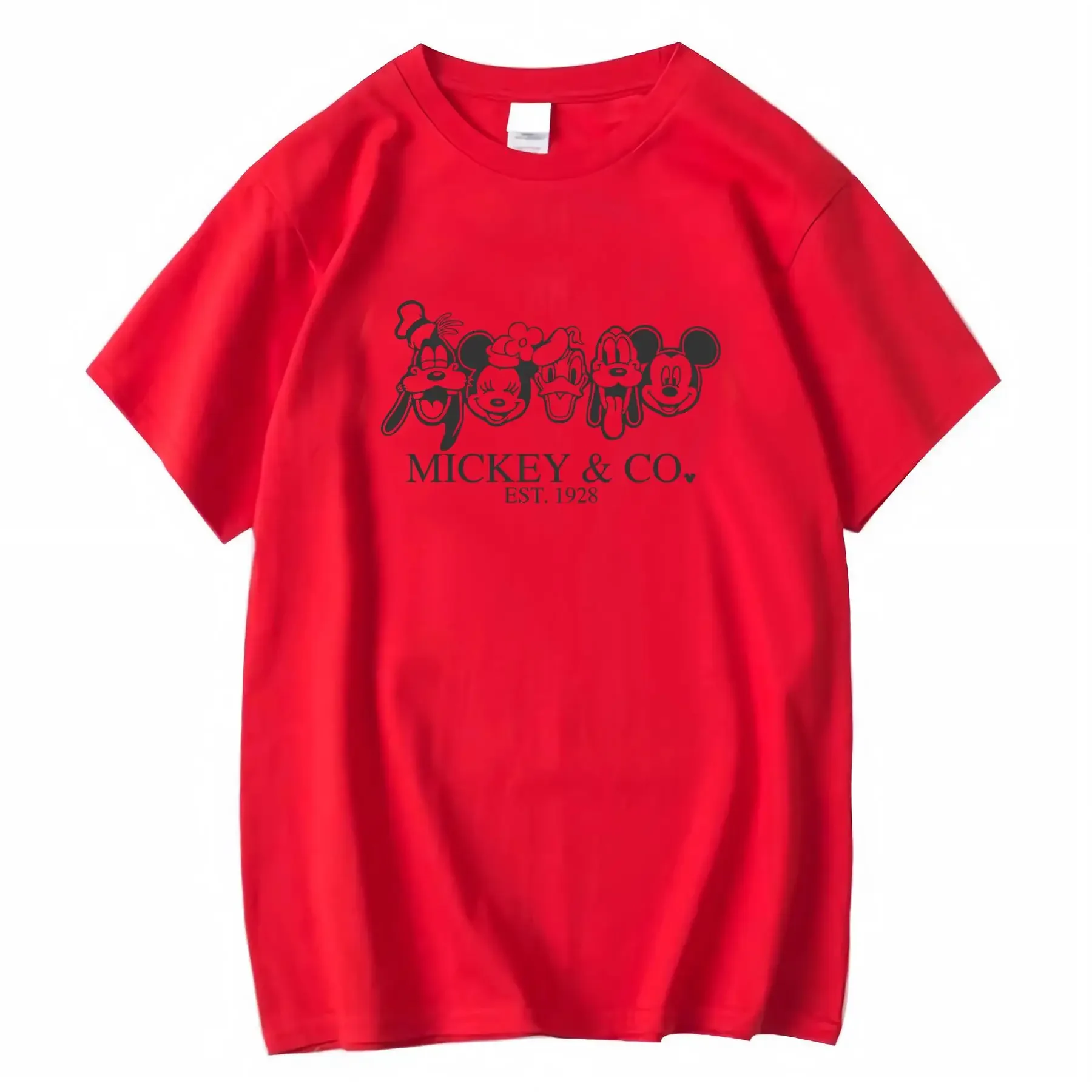 تي شيرت ديزني ميكي آند فريندز 100 برقبة دائرية للنساء لجميع المواسم ملابس الشارع الشهير المغسولة للارتداء اليومي جرافيك