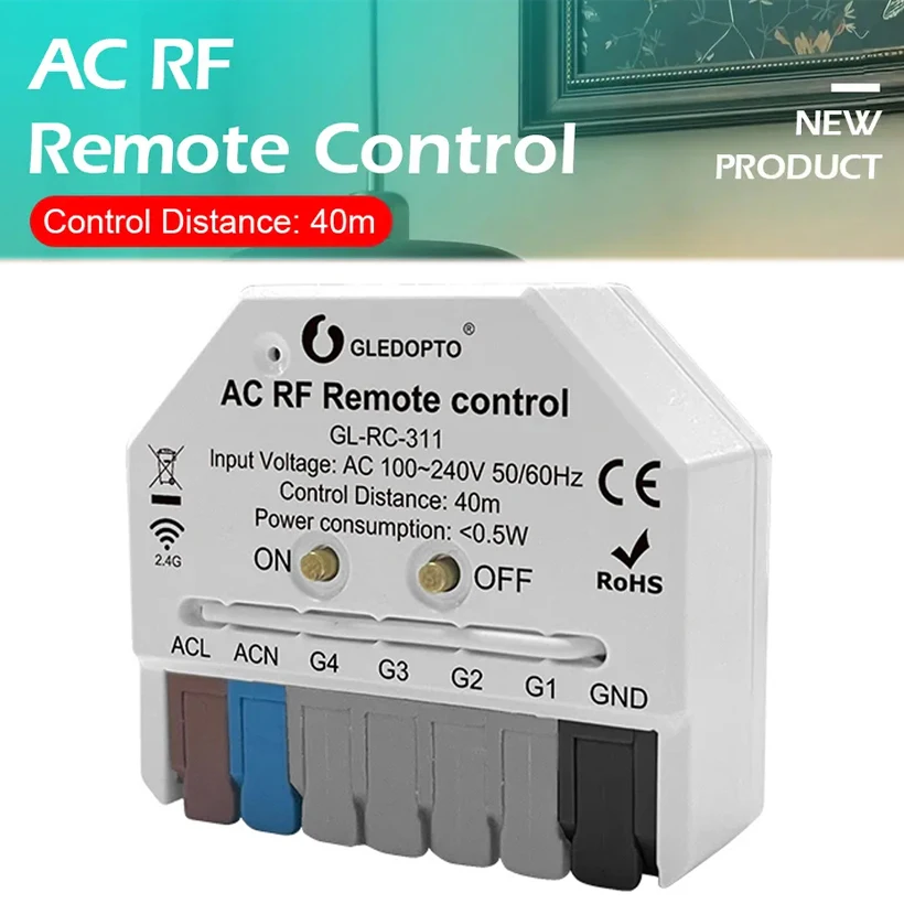 GLEDOPTO 2.4G RF LED Switch Remote Control AC 100-240V